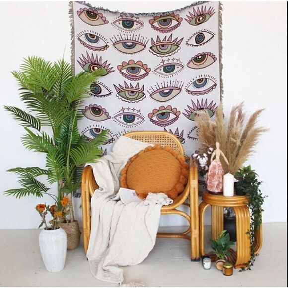 Evil Eye Woven Throw Blanket Tapestry - Picture 1 of 6